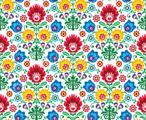 Seamless floral polish pattern - ethnic background  Folklor Fototapeta