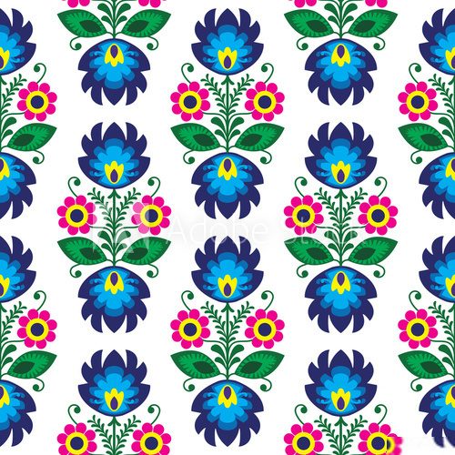Seamless traditional floral polish pattern - ethnic background  Folklor Fototapeta