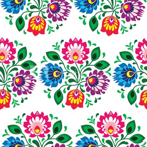 Seamless traditional floral pattern from Poland on white  Folklor Fototapeta