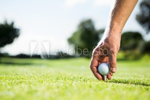 Golfer placing golf ball on tee  Sport Plakat