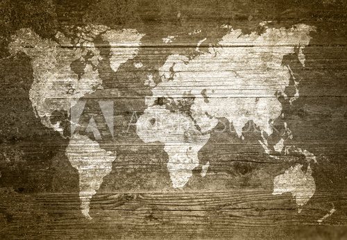 Grungewood - Weltkarte  Mapa Świata Fototapeta