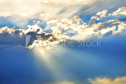 Sky with clouds and sun rays  Niebo Fototapeta