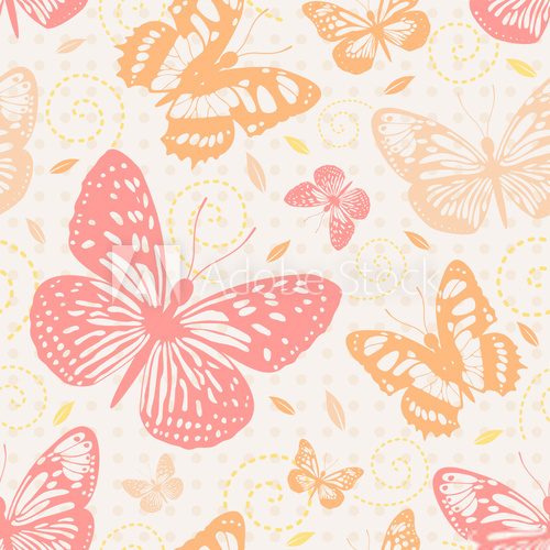 Seamless pattern with butterflies in neutral colors  Motyle Fototapeta