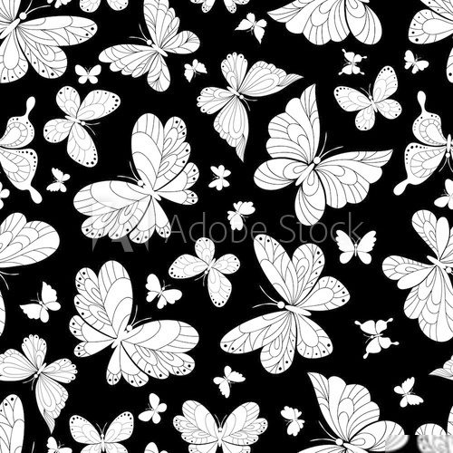 Seamless pattern of beautiful butterflies  Motyle Fototapeta