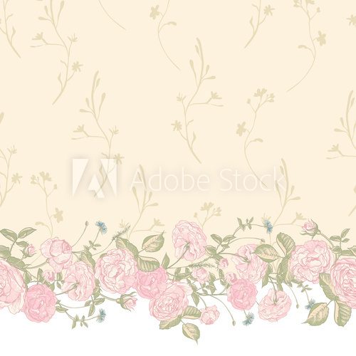 Vector floral greeting card with blossom roses  Rysunki kwiatów Fototapeta
