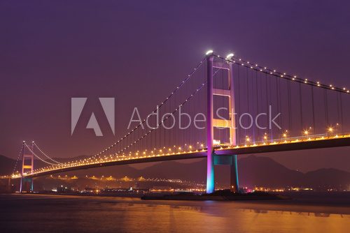 Cable bridge in Hong Kong at night  Fototapety Mosty Fototapeta