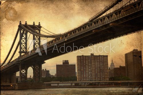 Manhattan Bridge New York City retro style with texture  Fototapety Mosty Fototapeta
