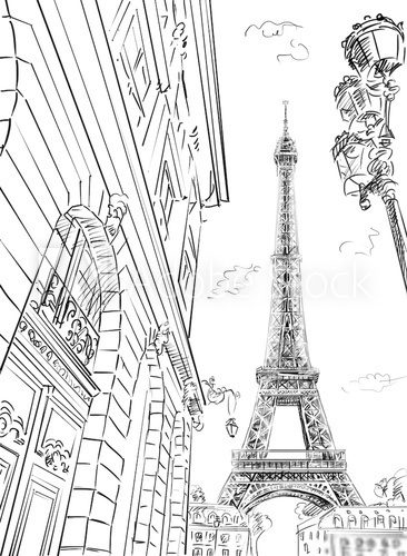 Street in paris -sketch  illustration  Drawn Sketch Fototapeta