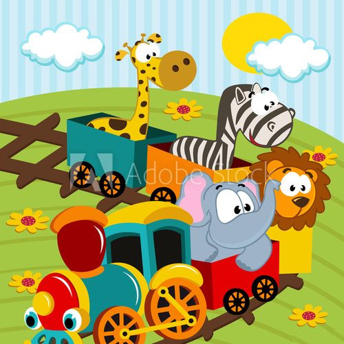 animals by train - vector illustration  Fototapety do Przedszkola Fototapeta