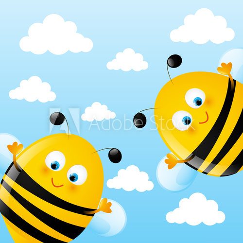 Wesołe pszczoły i podniebna przygoda Fototapety do Przedszkola Fototapeta