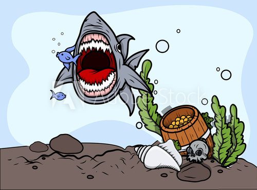 Shark Catching Fish - Vector Illustration  Fototapety Komiks Fototapeta
