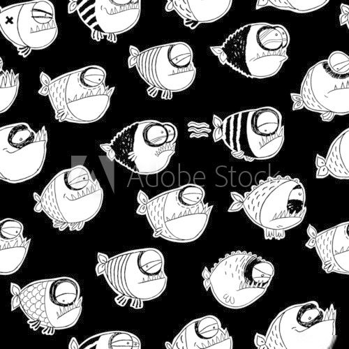 Seamless pattern with funny fish  Fototapety Komiks Fototapeta