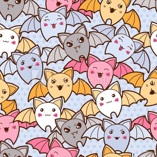 Seamless kawaii cartoon pattern with cute bats.  Na meble Naklejka