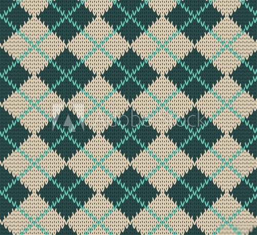 Seamless Rhombus Blue Color Knitted Pattern. Vector  Tekstury Fototapeta