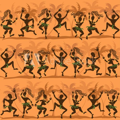 Seamless pattern of dancing African aborigines  Afryka Fototapeta