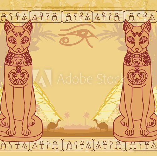 Stylized Egyptian cat , abstract grunge card  Afryka Fototapeta