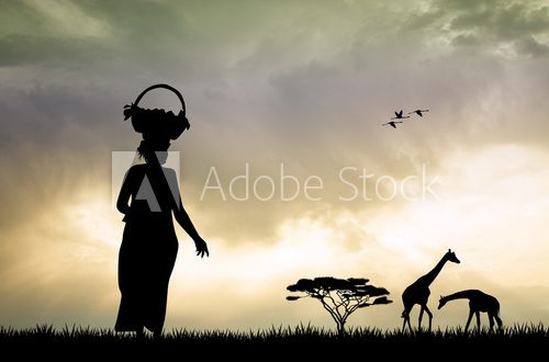 African woman at sunset  Afryka Fototapeta