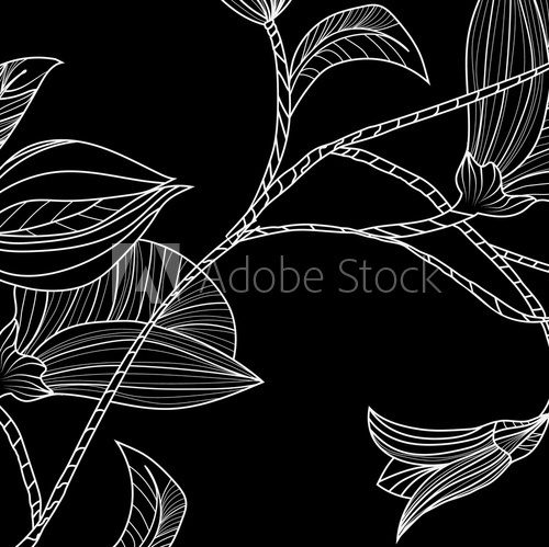 Abstract background with flowers in black and white style  Na laptopa Naklejka