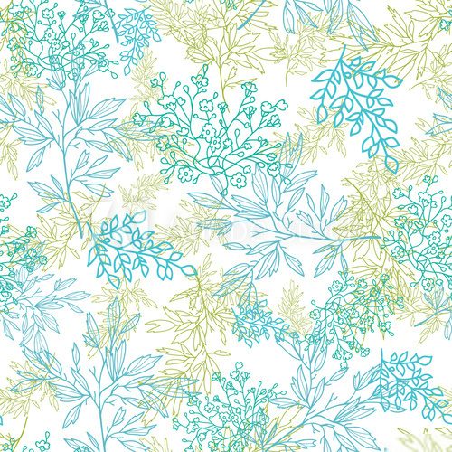 Vector scattered blue green branchesl seamless pattern  Na laptopa Naklejka