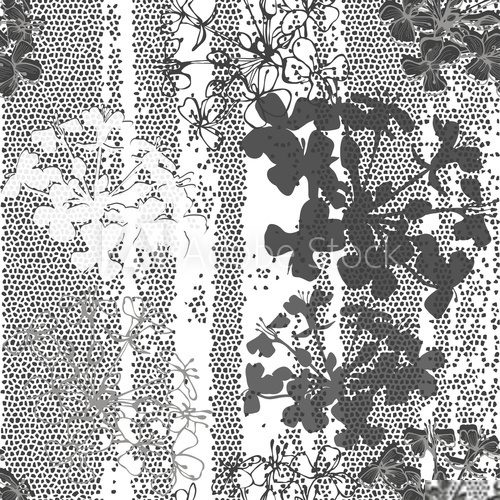 Monochrome seamless pattern of abstract flowers. Hand-drawn flor  Na laptopa Naklejka