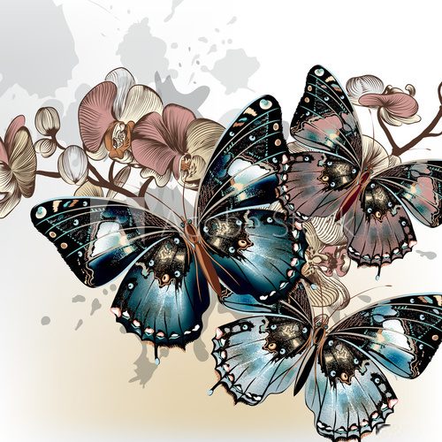 Fashion vector background with butterflies  Na laptopa Naklejka