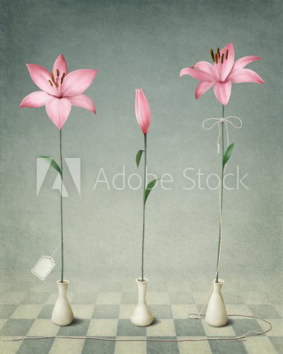 Three pink lily  Obrazy do Salonu Obraz