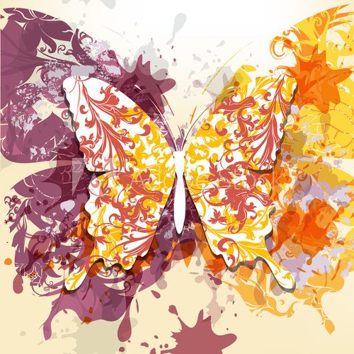 Grunge art background with butterfly made from swirls and ink sp  Obrazy do Sypialni Obraz