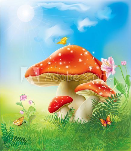 red magic mushrooms  Obrazy do Pokoju Dziecka Obraz