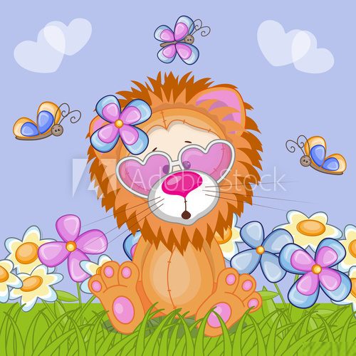 Lion with flowers  Obrazy do Pokoju Dziecka Obraz