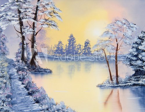 Painting of a pond in Winter  Olejne Obraz