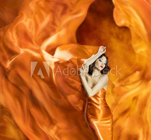 Woman dancing silk dress fire flame artistic orange portrait  Ludzie Obraz
