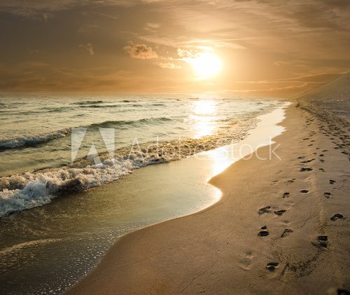 Golden Sunset On The Sea Shore  Krajobraz Fototapeta