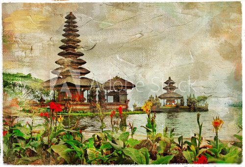 mysterious Balinese temples, artwork in painting style  Orientalne Fototapeta