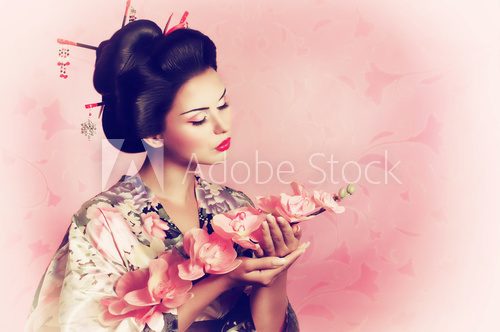 Portrait of a Japanese geisha woman  Orientalne Fototapeta