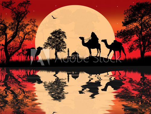 Bedouin camel caravan  Afryka Fototapeta