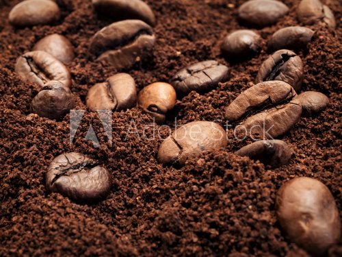 Coffee beans and ground coffee mixed  Kawa Fototapeta