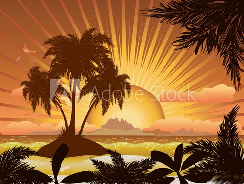 Wakacje na tropikalnej wyspie Zachód Słońca Fototapeta