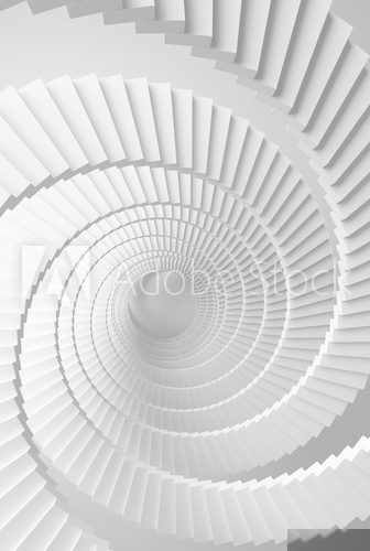 3d illustration background with white spiral stairs perspective  Schody Fototapeta