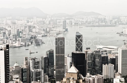 Hong Kong and Kowloon buildings. Aerial view of skyscrapers on a  Fototapety Miasta Fototapeta