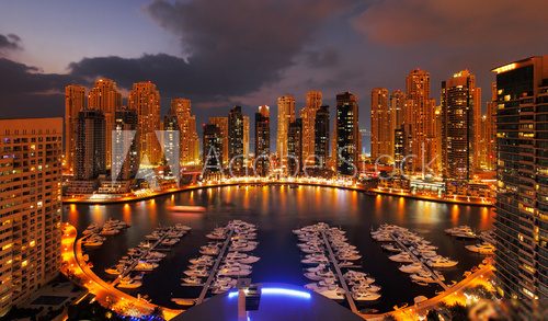 Dubai Marina at Dusk showing numerous skyscrapers  Fototapety Miasta Fototapeta