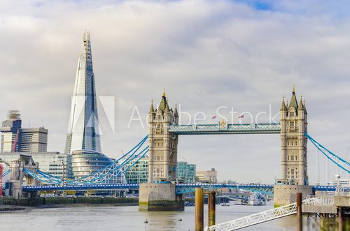 The Shard and Tower Bridge on Thames river in London, UK  Fototapety Miasta Fototapeta