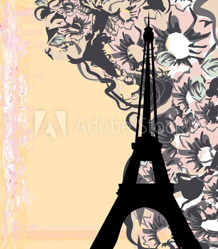 vintage retro Eiffel card  Fototapety Wieża Eiffla Fototapeta