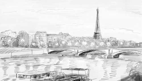 Paris street - illustration  Fototapety Wieża Eiffla Fototapeta