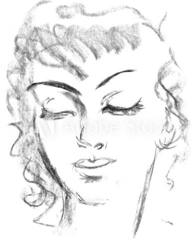 Portrait of beautiful girl. Female silhouette. Sketch  Drawn Sketch Fototapeta