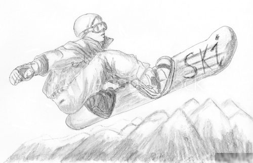 skier skiing illustration  Drawn Sketch Fototapeta