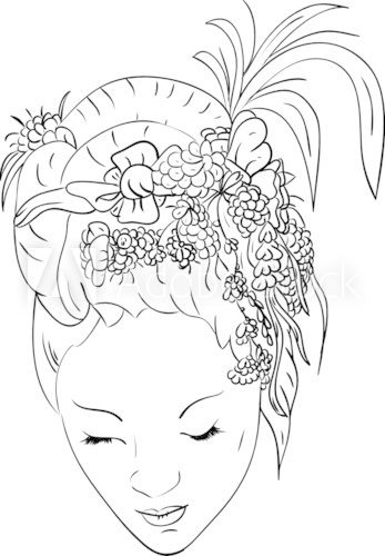 vector - women with floral hair  Drawn Sketch Fototapeta