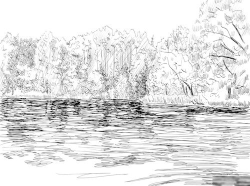 Summer landscape  Drawn Sketch Fototapeta