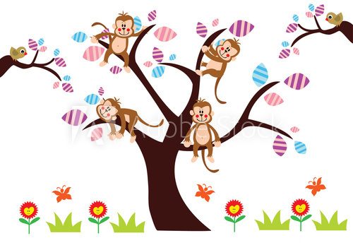 Figlarne małpki na drzewie Fototapety do Pokoju Dziecka Fototapeta