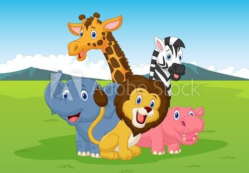 Szczęśliwe zwierzęta safari Fototapety do Pokoju Dziecka Fototapeta