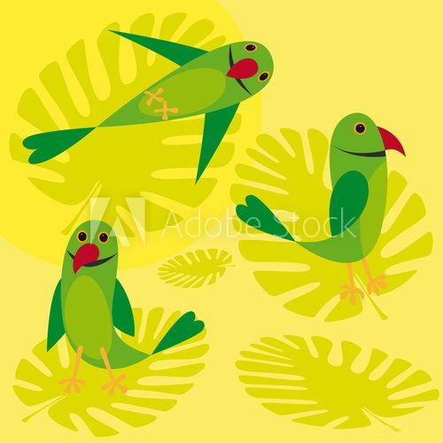 Zielone papużkowe trio Fototapety do Pokoju Dziecka Fototapeta